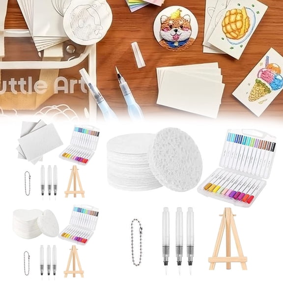 CoreLiving 20 Piece Foam Texture Paper Set with 12 Color Puffy Paint Markers, 3 Aqua Puff Water Brushes, 1 Display Stand for 3D Texture Painting and Modeling Paste Artwork