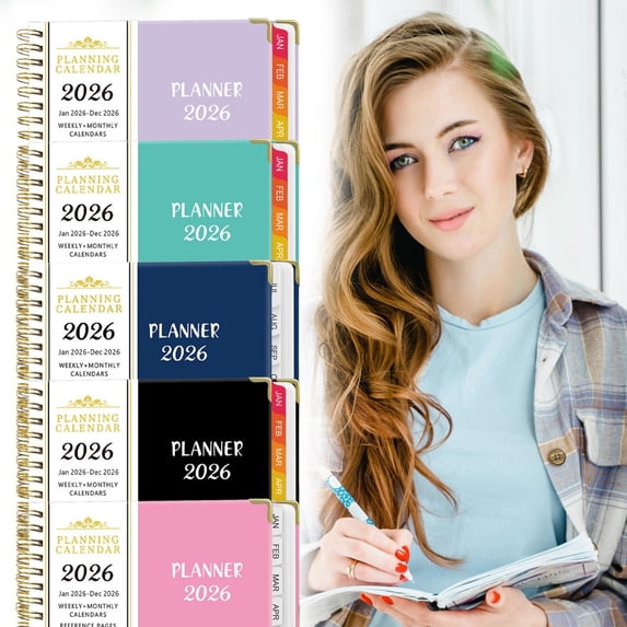CoreLiving 2026 Daily Weekly Monthly Planner 12-Month Spiral Notebook Calendar, Academic Organizer Book with Inner Pocket for Office Home Use (6.2" x 8.5"), Pink