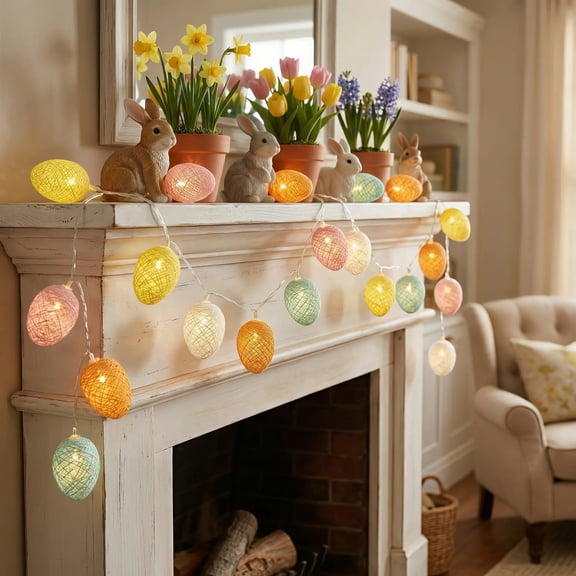CoreLiving 20LED Easter Egg Lights Waterproof Spring Pastel Color Fairy String Lights with Timer for Indoor Home Fireplace Wall Window Outdoor Fence Clearance Decorations