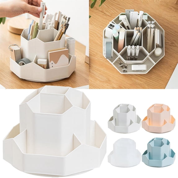 CoreLiving 360 Degree Swivel Desk Organizer Pen Holder, 9-Slot Pencil Cup for Office Supplies & Home Office Essentials, Rotating Storage Stand for Makeup Brushes or Markers, Grey