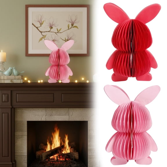 CoreLiving 3D Paper Rabbit Honeycomb Decor Pastel Bunny Party Decoration Easter Table Centerpiece Mantel Decor Tiered Tray Ornament Home Office Kitchen Holiday Party Supplies