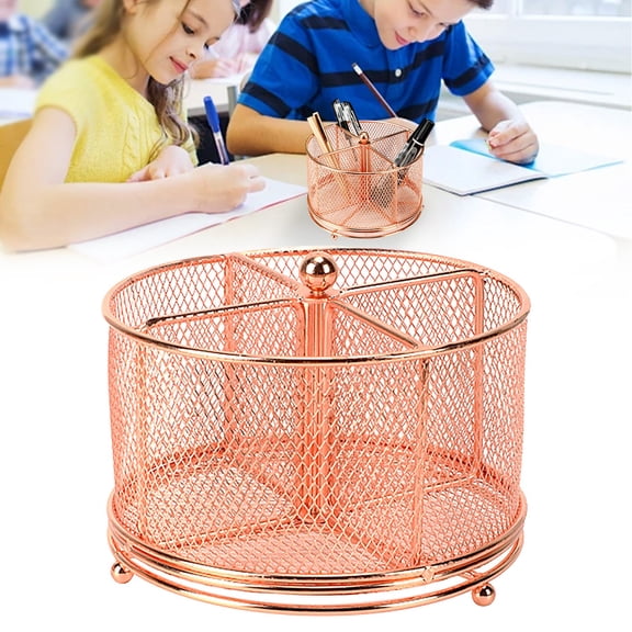 CoreLiving 4-Compartment Rotating Metal Utensil Caddy Flatware Silverware Holder for Kitchen Countertop Buffet Party Picnic Camping, Rose Gold Pink