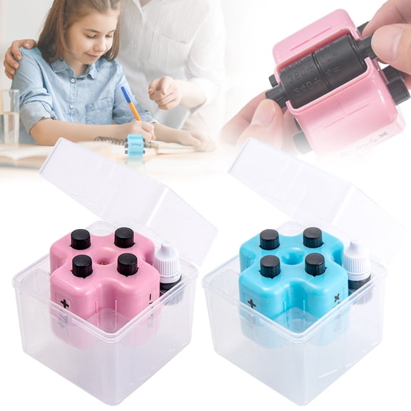 CoreLiving 4-in-1 Math Roller Stamp for Addition Subtraction Multiplication and Fill-in-The-Blank Practice, Pink Self-Inking Teacher Supplies for Classroom, 1 Pack