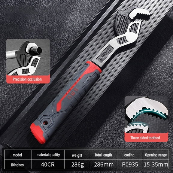 CoreLiving 4-in-1 Self Adjusting Pipe Wrench Set (6" 8" 10" 12"), Multi-Purpose Locking Adjustable Wrench with Non-Slip Handle for DIY Projects and Household Maintenance