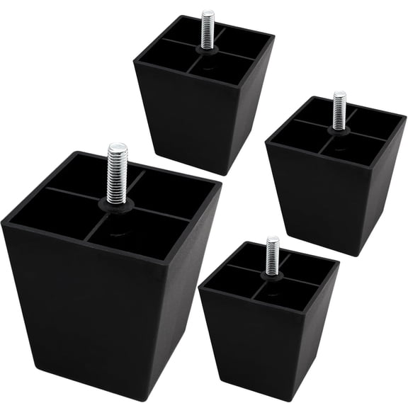 CoreLiving 4PCS 3 Inch Square Plastic Furniture Legs, Replacement Feet for Couch Sofa Coffee Table Chair Bed, Durable Black Furniture Riser Set of 4