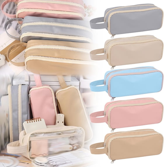 CoreLiving 5-Compartment Large Capacity Pencil Case with Multi-Functional Storage Zipper Pen Pouch Box Holder Organizer Aesthetic Stationery for Adults Men Women College Office Essentials