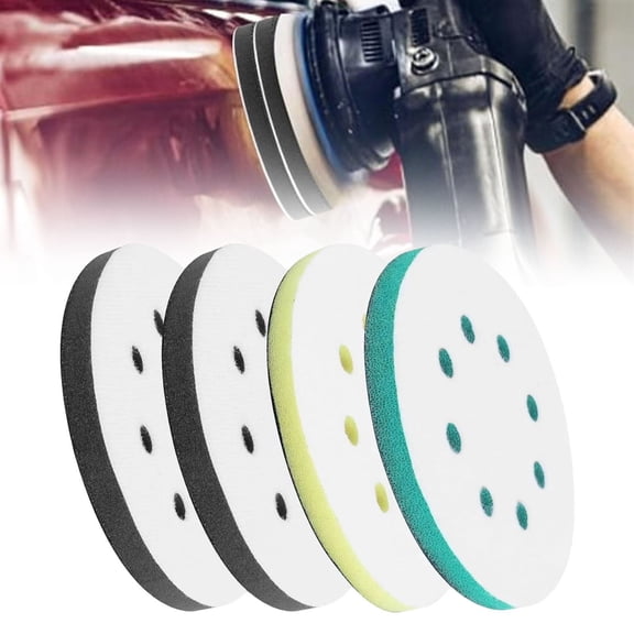 CoreLiving 5 Inch 8 Holes Foam Sanding Pads, Soft Density Interface Pad for Orbital Sander, Hook and Loop Sponge Cushion Buffer Backing Pad, 4 Pack