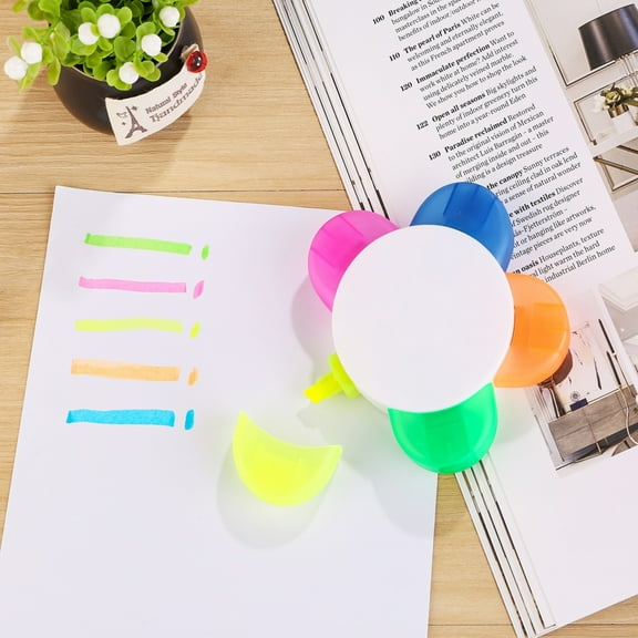 CoreLiving 5-in-1 Petal Flower Shape Watercolor Highlighter Pens Assorted Colors 1-Pack, Fluorescent Marker Set with Pastel Colors for Bible Journaling, Note Taking & Planning Aesthetic Supplies