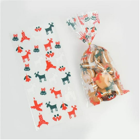 CoreLiving 50-Pack Christmas Cellophane Treat Bags, 5x10 Inch Gift Bags for Cookies & Candies, with Twist Ties for Holiday Party Favors, Gift Wrapping Supplies