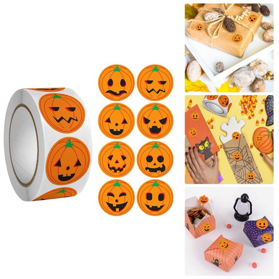 CoreLiving 500 PCS Halloween Round Stickers, Festive Spooky Decor Labels, Adhesive Decals for Party Supplies & Holiday Crafts, Bulk Pumpkin Patterns