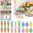 thumbnail image 1 of CoreLiving 6 Pack Easter Bunny Felt Cutlery Holders for Silverware, Spring Table Decorations for Dinnerware, Funny Wooden Money Gift Holders for Cash, Party Utensil Bags for Easter Hosting, 1 of 7