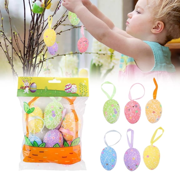 CoreLiving 6-Piece Easter Tree Decorations, Colorful Foam Hanging Eggs, Versatile Spring Ornaments for Party Decor, Home Dining, and Tabletop Display