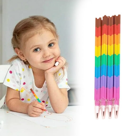 CoreLiving 8-Color Stackable Buildable Crayons Creative Color Stack Game Rainbow Pencils for Party Favor Bulk Pack Mini Crayon Packs for Goodie Bags Art Supply 12 Count