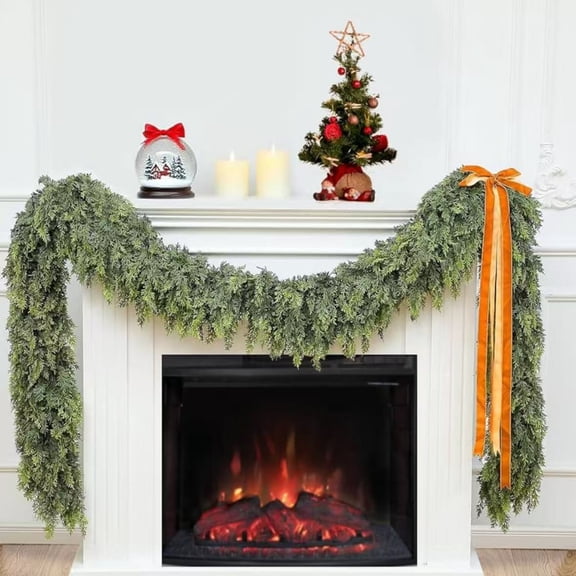 CoreLiving 9FT Realistic Faux Cedar Garland for Mantle, Soft and Thick Artificial Pine Greenery Garland for Christmas Mantel Stairway Table, Xmas Holiday Decor Indoor Outdoor