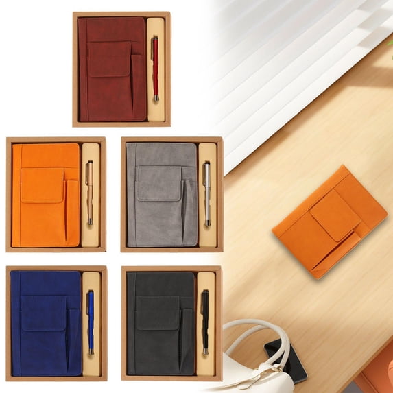 CoreLiving A5 Hardcover Leather Refillable Journal Notebook, Premium Thick 200 Pages, Ballpoint Pen Set with Refill, Gift Box Packaging for Executive Business Office Writing, Brown