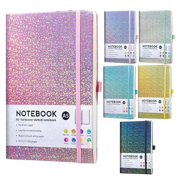 CoreLiving A5 Hardcover Sparkle Journal Grey Glitter Notebook Never Peel Off Design College Ruled Lined Pages for Women Teens Writing Note Taking Office Work Gift