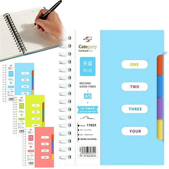 CoreLiving A5 Hardcover Spiral Journal Notebook with Built-in Dividers, 4 Subject Organizer for Work, Professional Stationery for Office Supplies & Note Taking, 1 Count