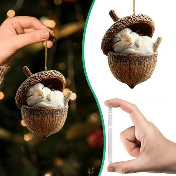 CoreLiving Acorn Christmas Ornaments, Forest Animal Woodland Christmas Decor Set, Cozy Rustic Tree Hanging Ornaments, Cute 2D Flat Acrylic Pine Cone Decor for Home & Gift