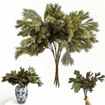CoreLiving Artificial Christmas Greenery Stems Realistic Cedar Juniper Norfolk Pine Magnolia Real Touch Faux Pine Stems with Cones for Vases DIY Garland Xmas Table Indoor Decor