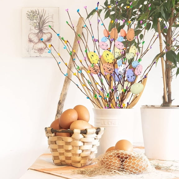 CoreLiving Artificial Easter Spray Vine with Pastel Easter Eggs and Berries Decorative Spring Floral Stems for Easter Centerpieces Wreath Arrangement Home Decor Indoor