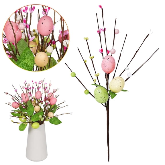 CoreLiving Artificial Easter Spray Vine with Pastel Easter Eggs and Berries Spring Floral Stems for Easter Tree Branches Vase Filler Centerpiece Decor