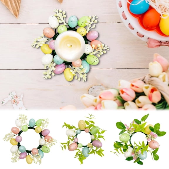 CoreLiving Artificial Foliage Berry and Egg Wreath for Candle Holder Mini Wreath for Spring Easter Decorations for Home Kitchen Table Centerpiece Taper Pillar Candle Rings