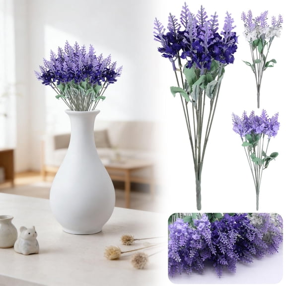 CoreLiving Artificial Lavender Stems, Purple Faux Flowers Floral Spray, Realistic Fake Lavender Plants for Outdoor Planters, Indoor Home Decor, 14-inch