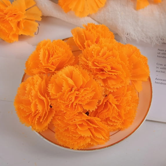 CoreLiving Artificial Marigold Flowers Garland, Orange 2 Inch Silk Marigolds with Stems, Bulk 20 Pcs for Day of The Dead Dia De Muertos Altar and Diwali Home Decor