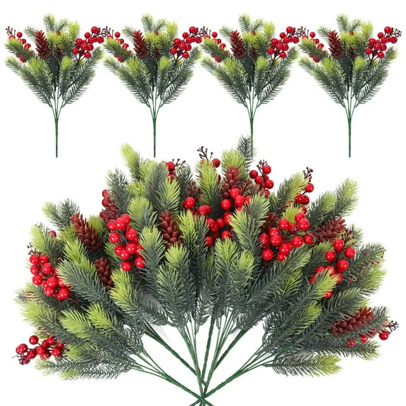 CoreLiving Artificial Outdoor Christmas Flowers, Fake Christmas Floral Winter Faux Flowers with Pine Cones & Red Berries for Home Indoor Outside Table Decor, Garland Wreath Arrangements