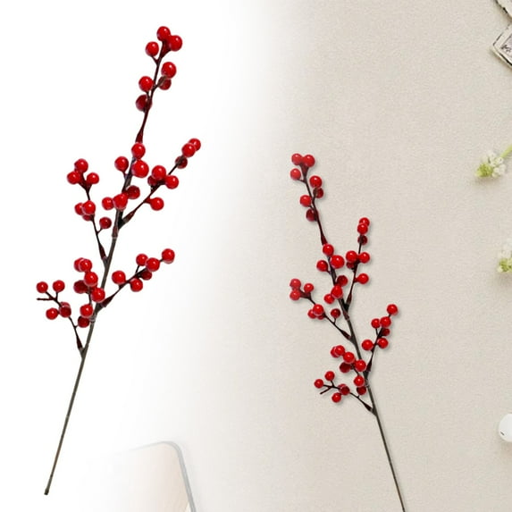 CoreLiving Artificial Red Berry Stems, Fake Berries & Christmas Cranberry Sprigs, 14.8 Inch Realistic Red Berries Stems for Christmas Tree Decorations, DIY Crafts, Wedding, Wreath and Home Decor