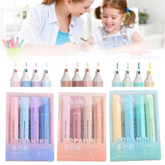 CoreLiving Assorted Color Highlighters Set of 4, Smooth Liquid Ink Markers Fast Drying and Fade Resistant, Bright Neon Colors See Through Design for Organizing Documents and Shop Use