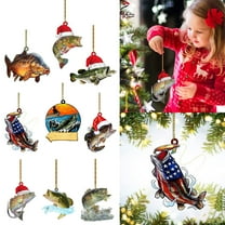 CoreLiving Bass Fishing Ornament, Realistic Fish & Gear Design, Unique Christmas Gift for Men, Dad, Fishermen, Rustic Sea Themed Tree Decoration Keepsake
