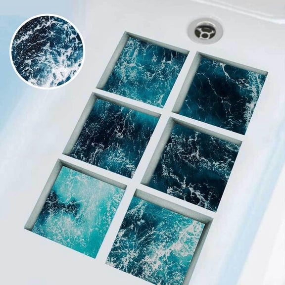 CoreLiving Bath Tub Non Slip Stickers, Sea Bubble Pattern Square 3D Adhesive Anti Slip Shower Decals, Waterproof Safety Tattoos Mat for Bathtub and Pools, 6 Pcs