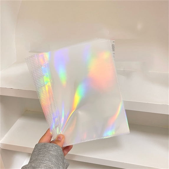 CoreLiving Binder Card Sleeves 8-Pocket A5 Photo Card Album Sheets, Double-Sided 6-Ring Refill Pages Laser Star Flower Heart Design, 10 Sheets