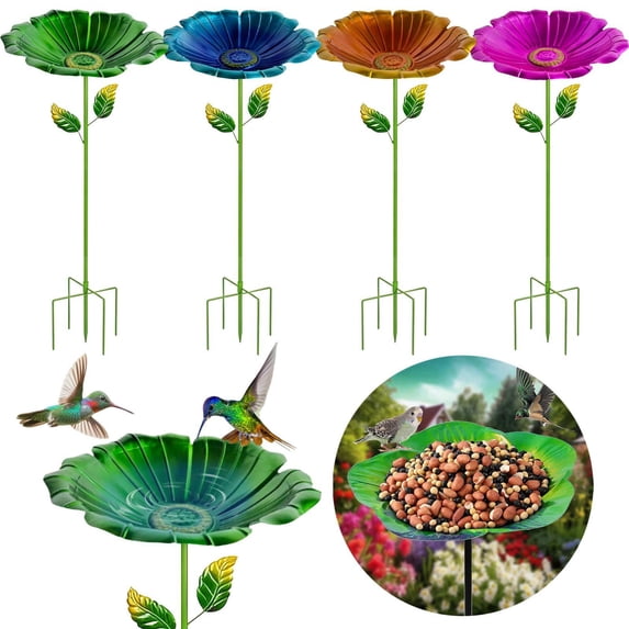 CoreLiving Bird Baths, Metal Flower Garden Stakes Bird Bath for Outside Decor, Small Hummingbird Bath Bowl for Outdoors Garden, Heavy Duty Five Prong Base, 1 Pack