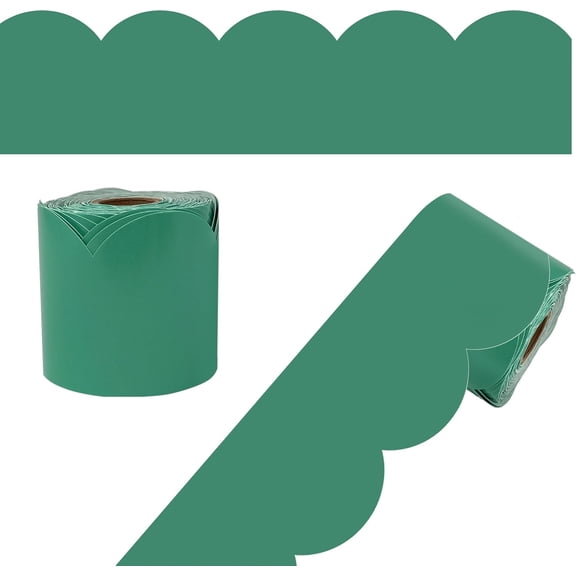 CoreLiving Bulletin Board Border Trim Roll, Green Scalloped Design for Whiteboard Corkboard and Poster Board Decorations, Ideal for Party Office or Classroom Display
