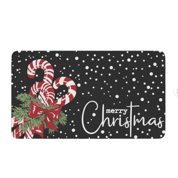 CoreLiving Candy Cane Outdoor Mat, Black Christmas Rugs Christmas Door Mat, Seasonal Farmhouse Burlap Front Door Entryway Rug for Kitchen, Outdoor Indoor Low-Profile Rustic Decorative Floor Mat