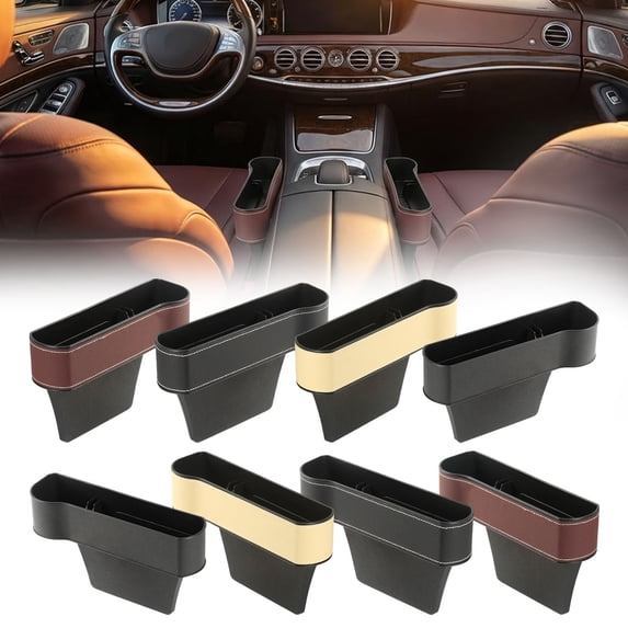 CoreLiving Car Seat Gap Filler Organizer, Multifunctional Auto Console Side Storage Box with Cup Holders and 2 Seat Hooks, Car Front Seat Gap Filler for Phone, 1 Pack