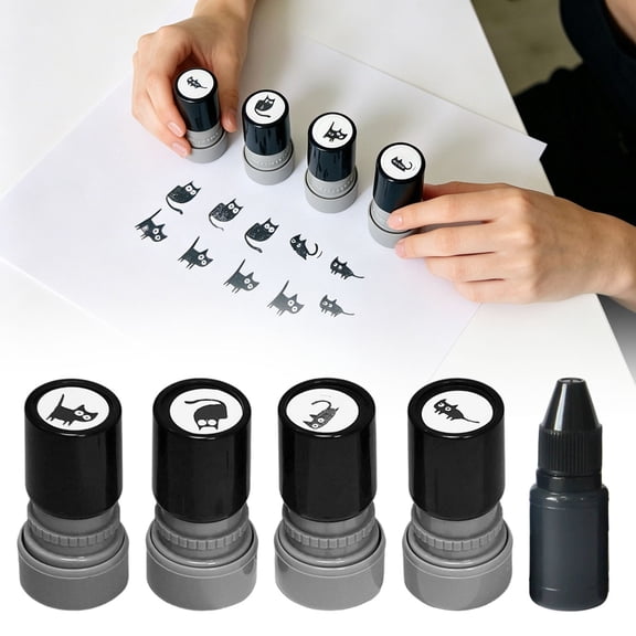 CoreLiving Cat Pattern Stamp, Self Inking Mini Kitten Stamp Set for Journals and Scrapbooks, Black Decorative Cats Design for Card Making and Teacher Rewards, 1 Pack