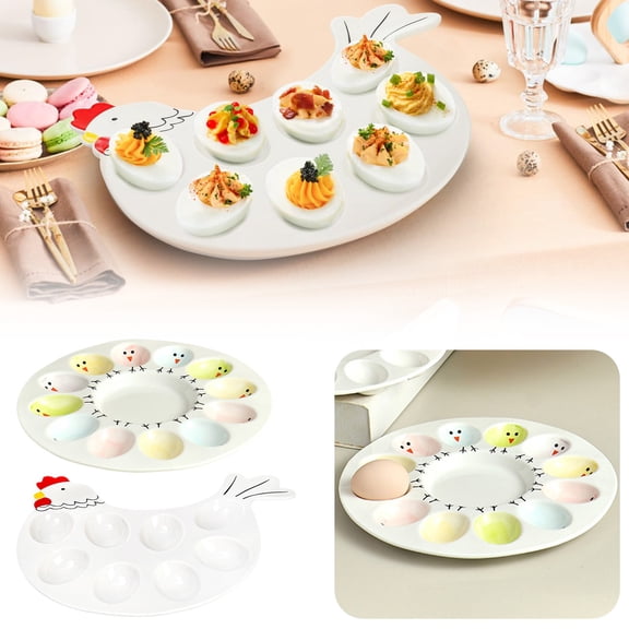 CoreLiving Ceramic Deviled Egg Platter Multicolored Pastel Serving Tray with Egg-Shaped Wells for Boiled Eggs Easter Dinnerware Party Hostess Gift