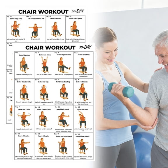 CoreLiving Chair Yoga Chart Exercise Poster Seated Workout Guide For Seniors And Beginners Laminated Wall Art Print For Yoga Room Home Gym Decor