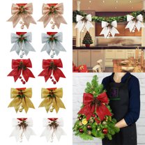 CoreLiving Christmas Bows for Staircase, 2-Pack Glitter Sequin Wreath Bow, 9.8x11.8 Inch Large Outdoor/Indoor Xmas Decor, for Staircase Railings Mantle Party Holiday Decoration