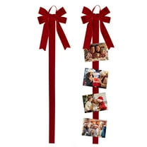 CoreLiving Christmas Card Holder Display with Red Velvet Bow, Hanging Photo Display Wall Decor for Xmas Party Home Wall Door Window Holiday Decorating
