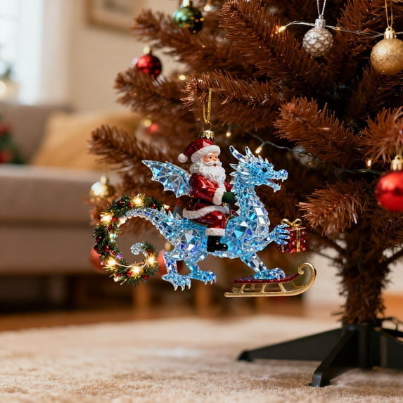 CoreLiving Christmas Dragon Ornaments for Tree, Santa Riding Dragon Tree Topper, Unique Flying Dragon Decoration, Gothic Halloween Christmas Gift Idea