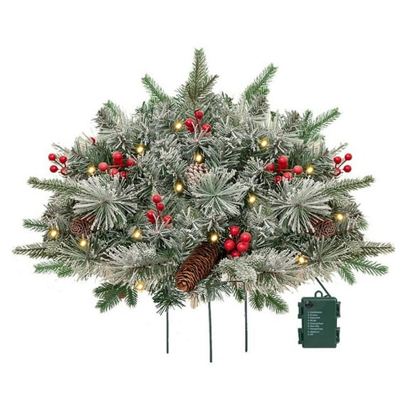 CoreLiving Christmas Planters & Holiday Planter Filler Set, Outdoor Prelit Xmas Pine Trees with 60 LED Lights & Tripod Stake, All-Weather Winter Pot Fillers for Front Porch Decor, Easy Installation