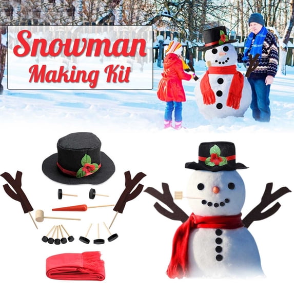 CoreLiving Christmas Snowman DIY Decorating Kit with Red Scarf, Top Hat, Branch Arms & Wooden Buttons, 16 Piece Holiday Snowman Accessories Set for Outdoor Winter Fun