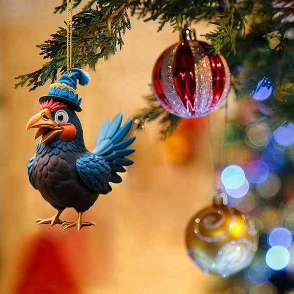 CoreLiving Christmas Tree Chicken Ornaments, Festive Rooster & Turkey Decor, Colorful 2D Flat Designs for Holiday Decoration & Seasonal Home Styling