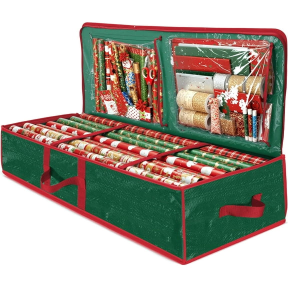 CoreLiving Christmas Wrapping Paper Storage Bag Organizer Bin - Large Capacity Holder for Gift Wrap, Supplies and Holiday Decor, Durable Foldable Container for Home Closet Garage