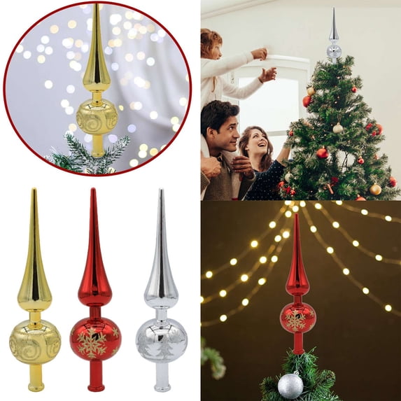 CoreLiving Classic Silver Finial Tree Topper Hollow Plastic Electroplated Painted Snowflake Gourd Shaped Christmas Tree Top Decor for Holiday Winter Seasonal Home Ornament