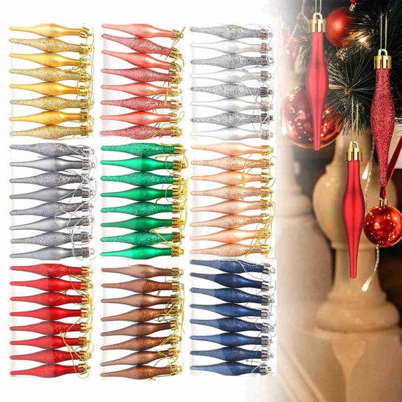CoreLiving Classic Teardrop Finial Christmas Tree Ornaments, Shatterproof Glitter and Smooth Hanging Drops for Festive Xmas Decor, Gold, Pack of 8